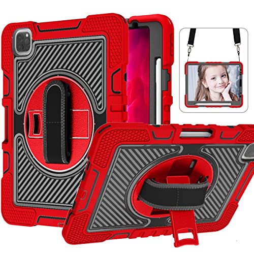 Tablet PC case Shockproof Durable Protective Cover Durable 360 Degree Rotating Bracket Case Compatible with iPad Pro 11(2021、2020、2018)/iPad Air 4 10.9 Tablet Cover (Color : Red+Black)