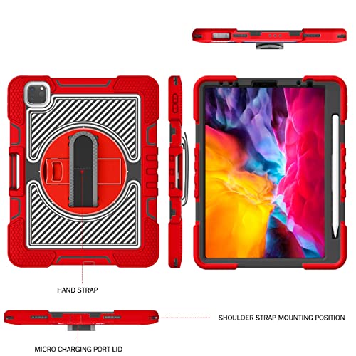 Tablet PC case Shockproof Durable Protective Cover Durable 360 Degree Rotating Bracket Case Compatible with iPad Pro 11(2021、2020、2018)/iPad Air 4 10.9 Tablet Cover (Color : Red+Black)