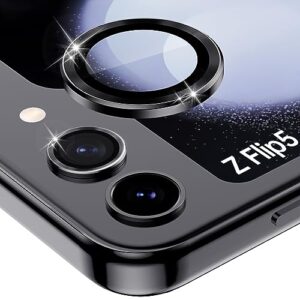 vizvera for samsung galaxy z flip 5 camera lens protector, metal ring 9h-tempered glass camera cover hd clearly anti-scratch individual ring with installation tray-black