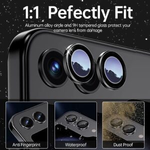 Vizvera for Samsung Galaxy Z Flip 5 Camera Lens Protector, Metal Ring 9H-Tempered Glass Camera Cover HD Clearly Anti-Scratch Individual Ring with Installation Tray-Black