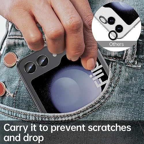 Vizvera for Samsung Galaxy Z Flip 5 Camera Lens Protector, Metal Ring 9H-Tempered Glass Camera Cover HD Clearly Anti-Scratch Individual Ring with Installation Tray-Black