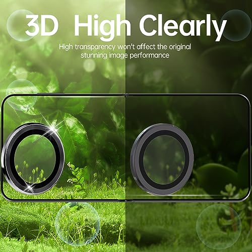 Vizvera for Samsung Galaxy Z Flip 5 Camera Lens Protector, Metal Ring 9H-Tempered Glass Camera Cover HD Clearly Anti-Scratch Individual Ring with Installation Tray-Black