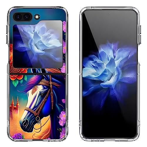 Bcov Galaxy Z Flip 5 Case,Colorful Horse Flowers Anti-Scratch Solid Hard case Protective Shookproof Phone Cover for Samsung Galaxy Z Flip 5