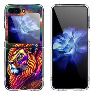 bcov galaxy z flip 5 case,colorful lion mandala anti-scratch solid hard case protective shookproof phone cover for samsung galaxy z flip 5