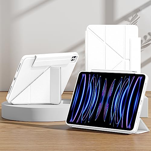 iFacemall Stylish Case for ipad Air 5th 4th Generation 10.9-inch with Foldable Stand [2023 Upgrade] 360 Rotation, Magnetic Slide Rails Design for iPad Case, White