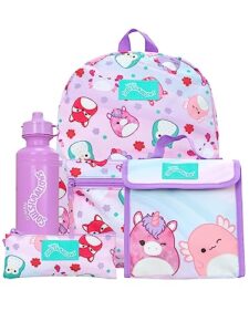 squishmallows school bag 4 piece set | kids backpack and lunch bag set with pencil case and water bottle | children's backpacks | official merchandise