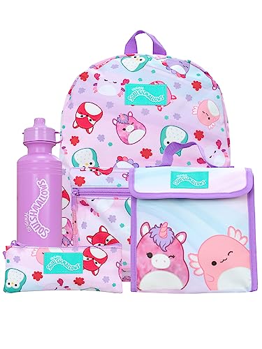 Squishmallows School Bag 4 Piece Set | Kids Backpack And Lunch Bag Set With Pencil Case And Water Bottle | Children's Backpacks | Official Merchandise