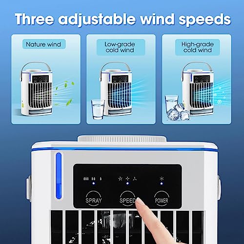 Mini Air Conditioner - 500ml Mini Portable Ac Unit - Mini Air Conditioner 3 wind speed, 3 Mist Modes - Evaporative Personal Cooler Humidifier for Room/Office/Camping/Table Car