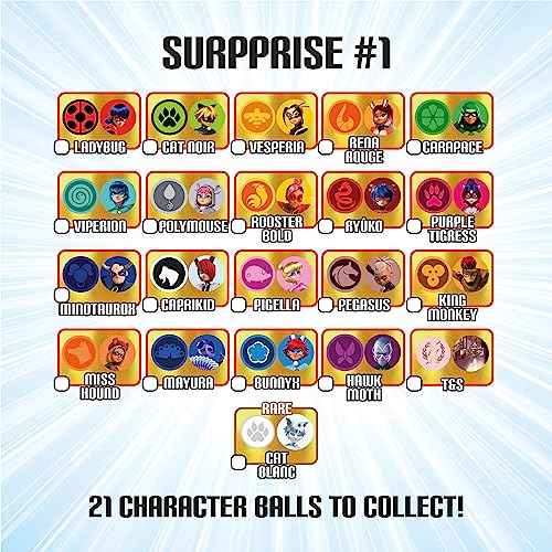 Miraculous Ladybug, 4-1 Surprise Miraball, 4 Pack, Toys for Kids with Collectible Character Metal Ball, Kwami Plush, Glittery Stickers and White Ribbon (Wyncor)