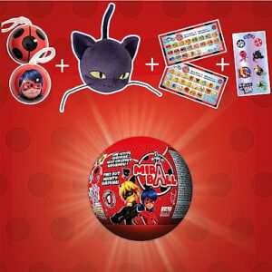 Miraculous Ladybug, 4-1 Surprise Miraball, 4 Pack, Toys for Kids with Collectible Character Metal Ball, Kwami Plush, Glittery Stickers and White Ribbon (Wyncor)