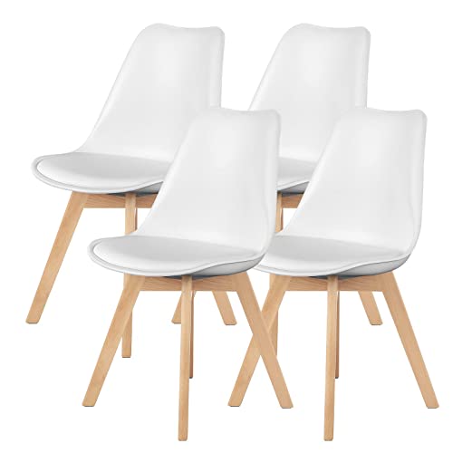 Sweetrcrispy Dining Chairs, Dining Chairs Set of 4, Dining Room Chairs, Kitchen Chairs, Mid Century Modern Chairs, PU Leather Upholstered Chairs with Wood Legs, Kitchen & Dining Room Chairs, White