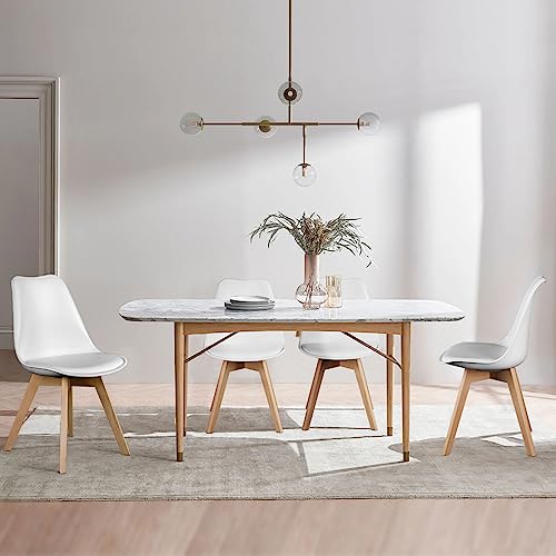 Sweetrcrispy Dining Chairs, Dining Chairs Set of 4, Dining Room Chairs, Kitchen Chairs, Mid Century Modern Chairs, PU Leather Upholstered Chairs with Wood Legs, Kitchen & Dining Room Chairs, White