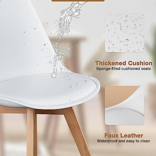 Sweetrcrispy Dining Chairs, Dining Chairs Set of 4, Dining Room Chairs, Kitchen Chairs, Mid Century Modern Chairs, PU Leather Upholstered Chairs with Wood Legs, Kitchen & Dining Room Chairs, White