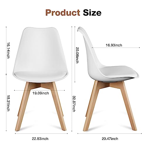 Sweetrcrispy Dining Chairs, Dining Chairs Set of 4, Dining Room Chairs, Kitchen Chairs, Mid Century Modern Chairs, PU Leather Upholstered Chairs with Wood Legs, Kitchen & Dining Room Chairs, White