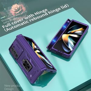 ZIYE Compatible with Samsung Galaxy Z Fold 5 Case with [Slide Camera Lens Cover][Ring Holder][Hinge Protection] Shockproof Kickstand Case for Galaxy Z Fold 5 5G(2023)-Purple