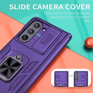 ZIYE Compatible with Samsung Galaxy Z Fold 5 Case with [Slide Camera Lens Cover][Ring Holder][Hinge Protection] Shockproof Kickstand Case for Galaxy Z Fold 5 5G(2023)-Purple