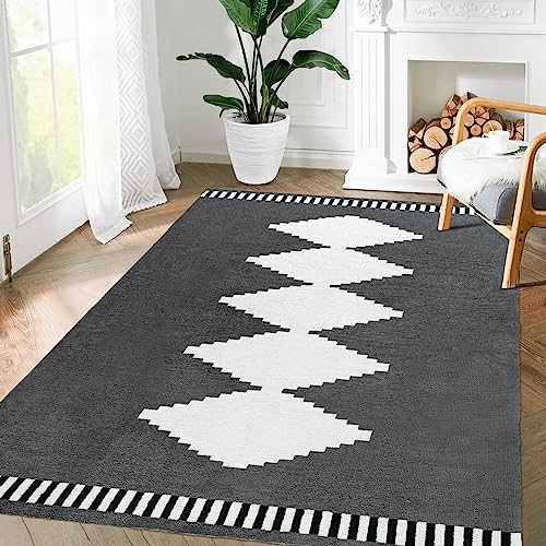 GlowSol Area Rugs 8x10 Boho Living Room Rugs Geomertic Shaggy Rugs Boho Moroccan Rug Non Slip Floor Cover Soft Fluffy Area Rug Bedroom Dining Room Office Rug Accent Carpet,Grey 8x10