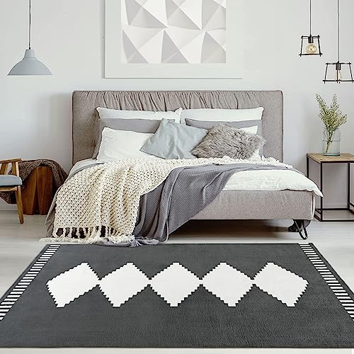 GlowSol Area Rugs 8x10 Boho Living Room Rugs Geomertic Shaggy Rugs Boho Moroccan Rug Non Slip Floor Cover Soft Fluffy Area Rug Bedroom Dining Room Office Rug Accent Carpet,Grey 8x10