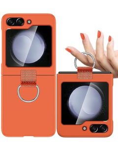 aicase for samsung galaxy z flip 5 case with ring, protective slim thin fit women girl cute phone case for samsung galaxy z flip 5 5g, orange