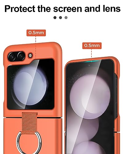 AICase for Samsung Galaxy Z Flip 5 Case with Ring, Protective Slim Thin Fit Women Girl Cute Phone Case for Samsung Galaxy Z Flip 5 5g, Orange