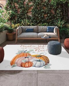 outdoor rug pumpkin space fall harvest thanksgiving autumn leaf orange area rug, easy cleaning waterproof outdoor plastic straw rug for patio decor backyard deck picnic camping living room, 4x6 feet
