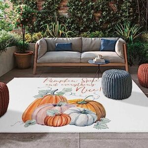 Outdoor Rug Pumpkin Space Fall Harvest Thanksgiving Autumn Leaf Orange Area Rug, Easy Cleaning Waterproof Outdoor Plastic Straw Rug for Patio Decor Backyard Deck Picnic Camping Living Room, 4x6 Feet