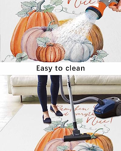 Outdoor Rug Pumpkin Space Fall Harvest Thanksgiving Autumn Leaf Orange Area Rug, Easy Cleaning Waterproof Outdoor Plastic Straw Rug for Patio Decor Backyard Deck Picnic Camping Living Room, 4x6 Feet