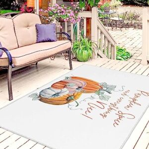 Outdoor Rug Pumpkin Space Fall Harvest Thanksgiving Autumn Leaf Orange Area Rug, Easy Cleaning Waterproof Outdoor Plastic Straw Rug for Patio Decor Backyard Deck Picnic Camping Living Room, 4x6 Feet