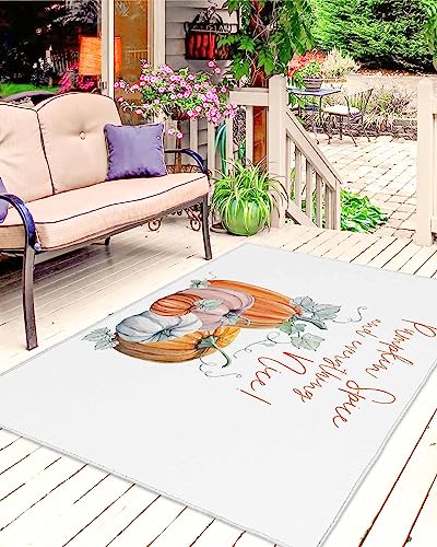 Outdoor Rug Pumpkin Space Fall Harvest Thanksgiving Autumn Leaf Orange Area Rug, Easy Cleaning Waterproof Outdoor Plastic Straw Rug for Patio Decor Backyard Deck Picnic Camping Living Room, 4x6 Feet