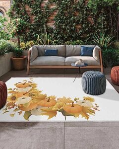 teamery outdoor rug fall thanksgiving maple leaves sunflowers area rug, easy cleaning waterproof outdoor plastic straw rug for patio decor backyard deck picnic camping living room, 5x8 feet