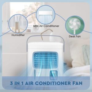 Air Choice Quiet Evaporative Air Cooling Cooler - 3 in 1 Mini Air Conditioner Cooling Fan, 12H Timer 500ML Water Tank, Adjustable Angles w/2 Speeds, Ideal for Desk Table Home Room Bedroom Office Dorm