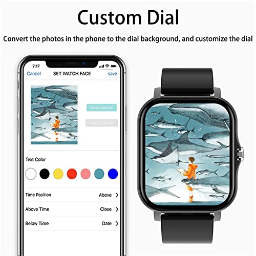 Bluetooth Talk Full Color Touch-Screen Smart Watch for Men Women - Multifunctional 1.7 Inch HD Screen IP67 Waterproof Health Remote Take Photo Metal Case Customize Activity Watch
