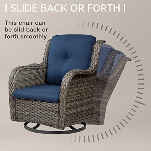 MeetLeisure Outdoor Swivel Rocker Wicker Chairs Set of 3, High Back Swivel Patio Chairs Wicker Furniture Set, 2PCS Rattan Swivel Rocking Chair with Side Table(Mixed Grey/Blue)