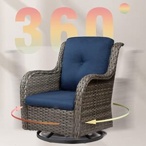 MeetLeisure Outdoor Swivel Rocker Wicker Chairs Set of 3, High Back Swivel Patio Chairs Wicker Furniture Set, 2PCS Rattan Swivel Rocking Chair with Side Table(Mixed Grey/Blue)