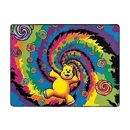 Dancing Thanksgiving Bear Printed Area Rugs 5.25x4 Feet Fluffy Shaggy Carpet Soft Rugs for Bedroom Living Room Non-Slip Washable Floor Carpet for Indoor Home Decorative