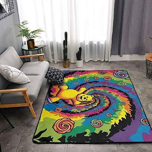 Dancing Thanksgiving Bear Printed Area Rugs 5.25x4 Feet Fluffy Shaggy Carpet Soft Rugs for Bedroom Living Room Non-Slip Washable Floor Carpet for Indoor Home Decorative