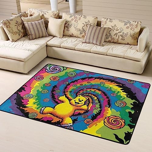 Dancing Thanksgiving Bear Printed Area Rugs 5.25x4 Feet Fluffy Shaggy Carpet Soft Rugs for Bedroom Living Room Non-Slip Washable Floor Carpet for Indoor Home Decorative