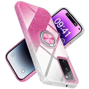 junauttb for samsung galaxy s20 fe 5g case with ring stand magnetic kickstand,glitter sparkly,for girls women,tpu cover and hard pc protective slim fit case 6.5in pink jus02-02