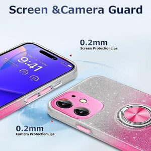 JUNAUTTB for Samsung Galaxy S20 FE 5G Case with Ring Stand Magnetic Kickstand,Glitter Sparkly,for Girls Women,TPU Cover and Hard PC Protective Slim Fit Case 6.5in Pink JUS02-02
