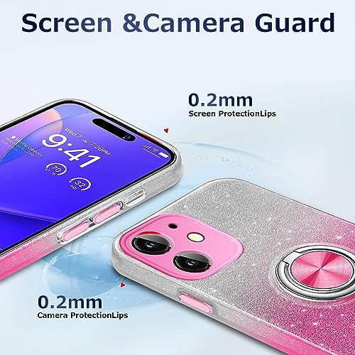 JUNAUTTB for Samsung Galaxy S20 FE 5G Case with Ring Stand Magnetic Kickstand,Glitter Sparkly,for Girls Women,TPU Cover and Hard PC Protective Slim Fit Case 6.5in Pink JUS02-02