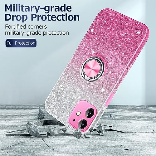 JUNAUTTB for Samsung Galaxy S20 FE 5G Case with Ring Stand Magnetic Kickstand,Glitter Sparkly,for Girls Women,TPU Cover and Hard PC Protective Slim Fit Case 6.5in Pink JUS02-02