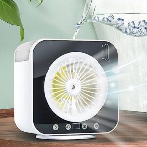 Mini Portable Air Conditioner Fan, LED Touch Oscillation Evaporative Air Cooler Fan 3 Speeds, USB Rechargeable Battery Powered Air Conditioner with Humidifier for Room Home Office Camping