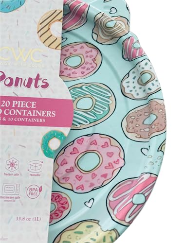 COOK WITH COLOR 20 Piece Round Plastic food containers. 10 Lids & 10 containers ROUND (DONUTS)