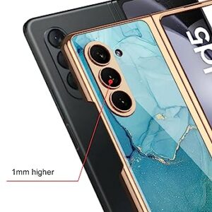 FYTON Case for Galaxy Z Fold 5 Case - Light Luxury Electroplated Frame with Patterned Glass, Built-in Screen Protector Compatible with Samsung Galaxy Z Fold 5 Case, Leopard Print