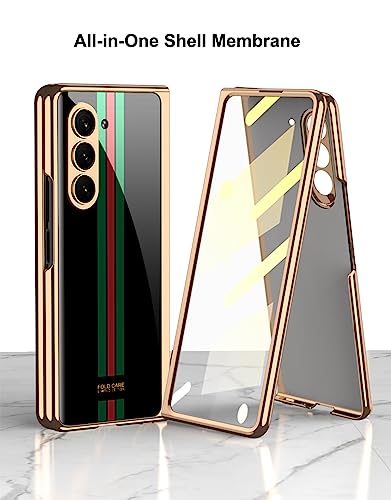 FYTON Case for Galaxy Z Fold 5 Case - Light Luxury Electroplated Frame with Patterned Glass, Built-in Screen Protector Compatible with Samsung Galaxy Z Fold 5 Case, Leopard Print