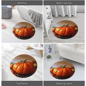 Super Soft Round Area Rug, Thanksgiving Day Pumpkin Printed Flannel Bath Rug Non-Slip Circle Rug Washable Throw Rugs Decor Floor Mat Carpet for Living Room Sofa Bedroom 24 in