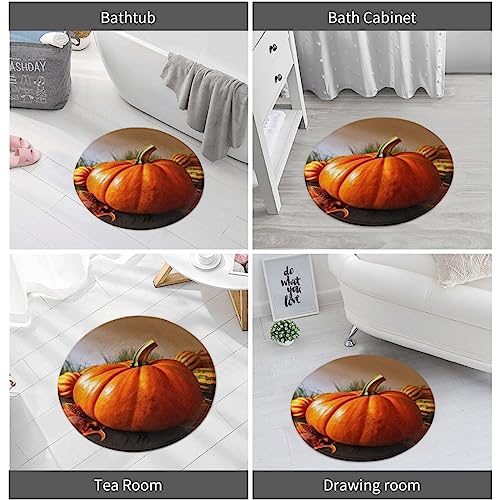 Super Soft Round Area Rug, Thanksgiving Day Pumpkin Printed Flannel Bath Rug Non-Slip Circle Rug Washable Throw Rugs Decor Floor Mat Carpet for Living Room Sofa Bedroom 24 in