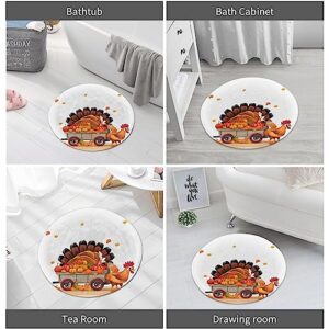 Super Soft Round Area Rug, Thanksgiving Turkey on Pumpkin Car Printed Flannel Bath Rug Non-Slip Circle Rug Washable Throw Rugs Decor Floor Mat Carpet for Living Room Sofa Bedroom 24 in