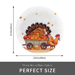 Super Soft Round Area Rug, Thanksgiving Turkey on Pumpkin Car Printed Flannel Bath Rug Non-Slip Circle Rug Washable Throw Rugs Decor Floor Mat Carpet for Living Room Sofa Bedroom 24 in