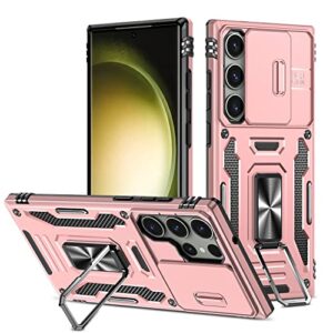 2023 new case for samsung galaxy s23 ultra case with kickstand & camera cover,built-in [2 stand way] ring magnetic stand,2 layer shockproof drop protective phone case samsung s23 ultra(rose gold)